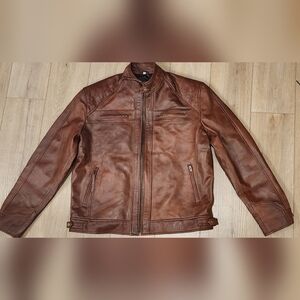 Brown genuine leather Motorcycle Jacket - Men